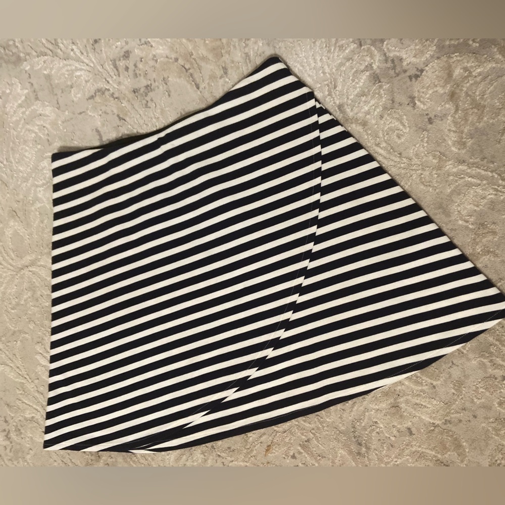 Loft~Soft~Navy & White~Striped~Faux Wrap~A-Line~Mini~Skirt~Wide Waistband~Size S